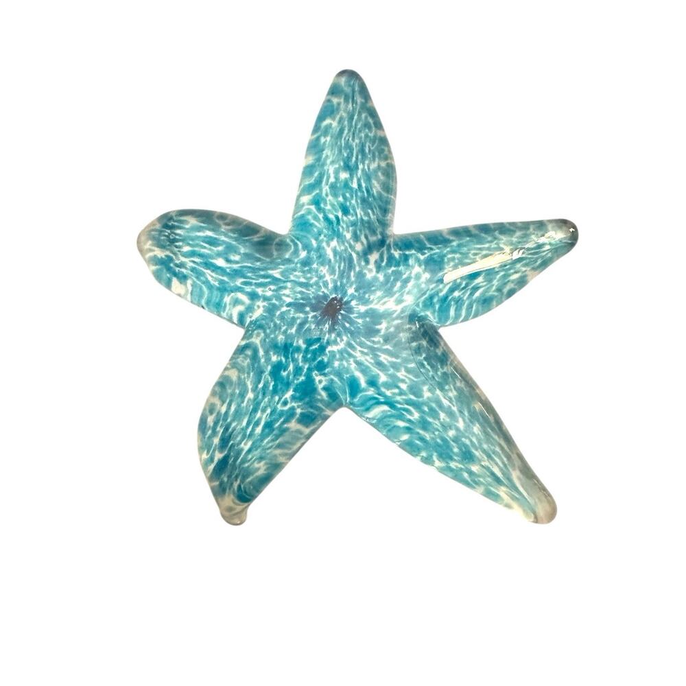 NEW JOHN GIBBONS GLASS Aqua Blue Climbing Starfish Hand Blown Paperweight 6”